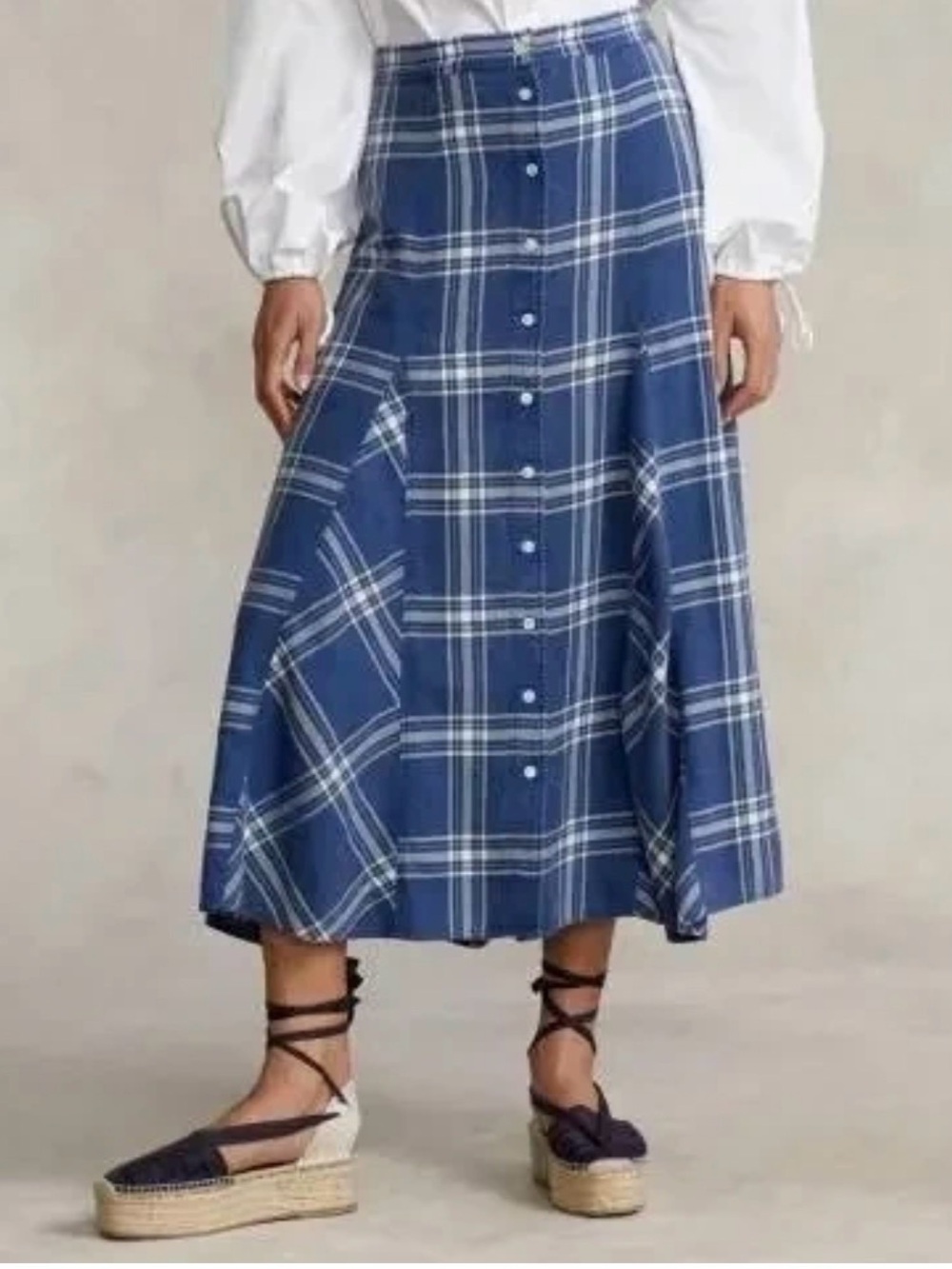 Polo by Ralph Lauren Button-Front Twill Midi Skirt, Size 0, Waist About 26” - Picture 2 of 16